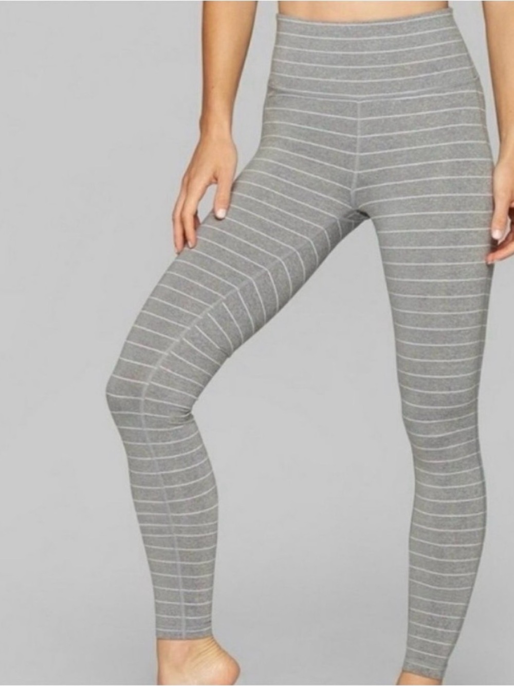 Athleta Gray Striped High-Rise Leggings